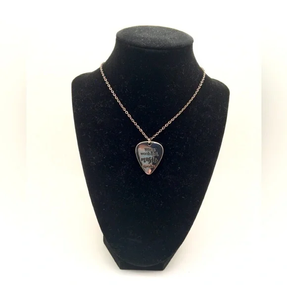 Stainless Steel Guitar Pick Charm Necklace 18" - Picture 5 of 5
